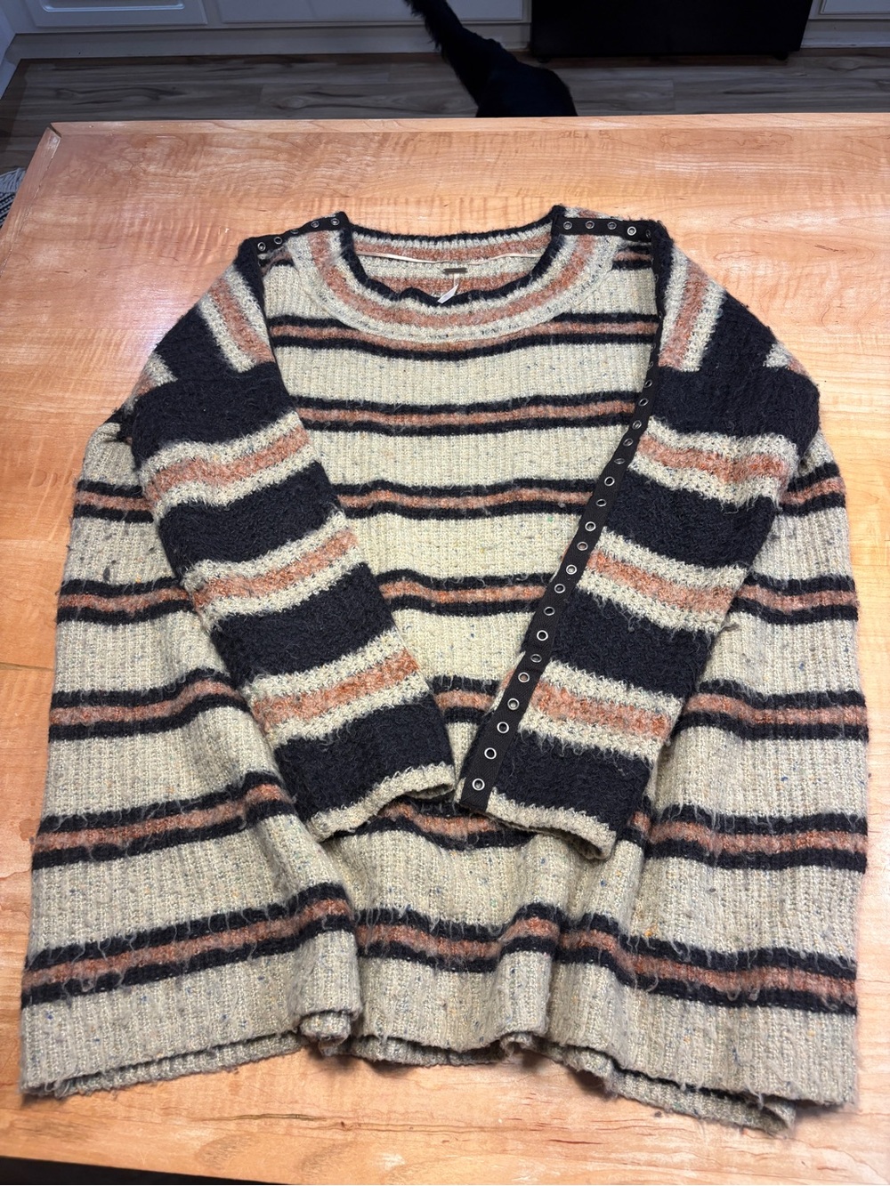 Free People Striped Crewneck Sweater in Cream, Black and Brown